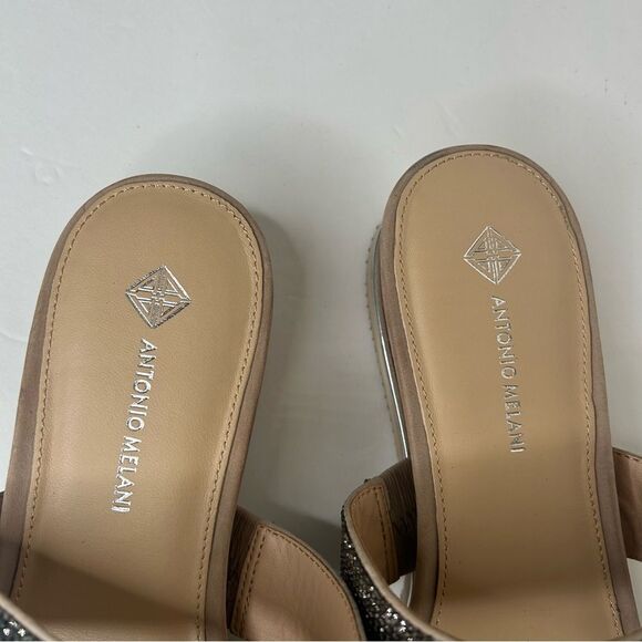 Antonio Melani silver & tan rhinestone bedazzled Slip-On Sandals 10 - Picture 4 of 12